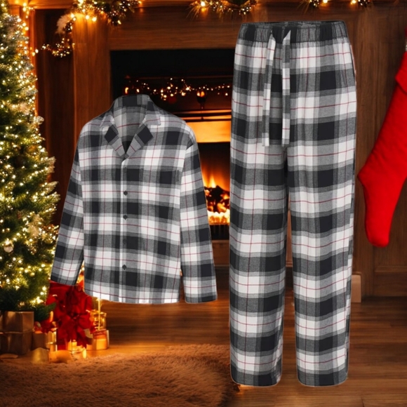 Savage X Fenty Men's Flannel Feels Sleep 2-Piece Set - Dove White Plaid SZ XXXL - Picture 1 of 11